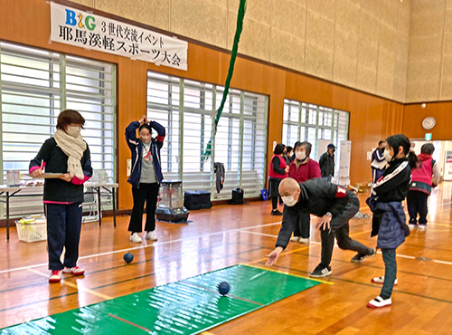 手前のゲートを通過するように投げます