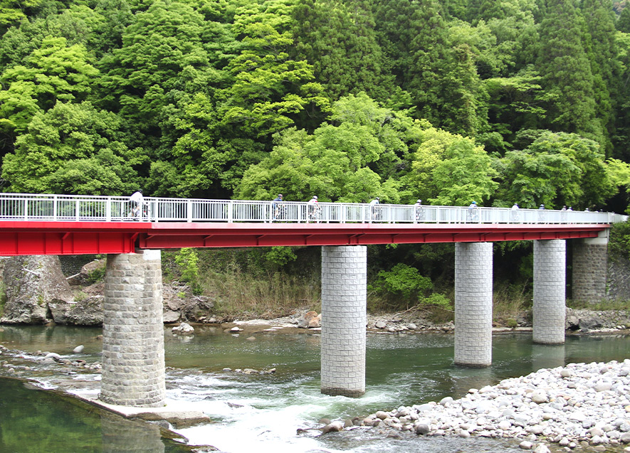 サイクリングロード（旧鉄橋）を疾走